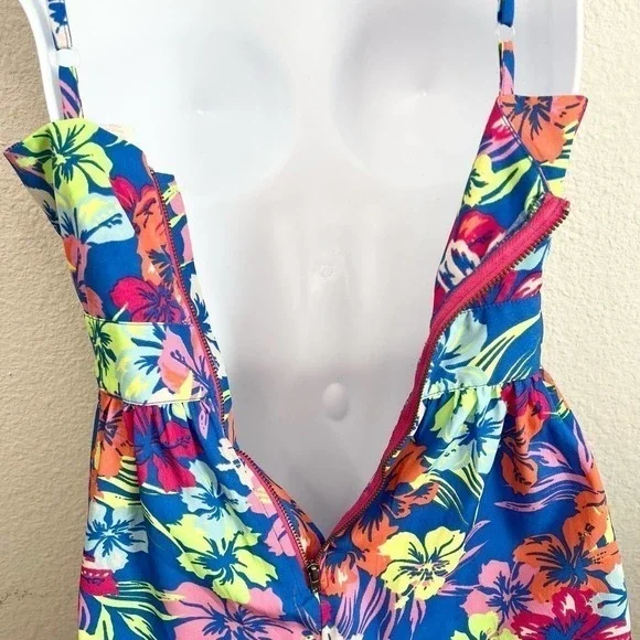 Red Camel Blue Multi Color Floral Hawaiian Fit & Flare Mini Sun Dress 1 Tropical - Picture 4 of 6